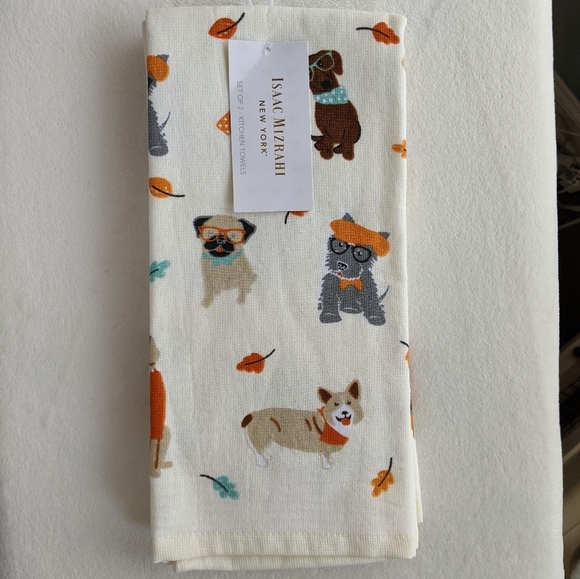 Doxie Corgi Terrier Labrador Pug Leaves Autumn Theme Kitchen Towel Set Of 2 NWT - Picture 8 of 12